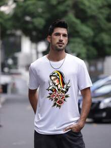 A men's round neck casual short top, elegant and casual, suitable for daily outings, Christmas, regular length, essential for travel - Blanco - Ver 2