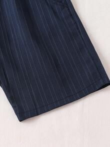 Set 2pcs/Set Kemeja dan Celana Pendek Jacquard Warna Polos untuk Anak Laki-laki, Pakaian Kasual untuk Liburan, Balita & Anak Besar, Musim Panas - Navy Blue - View 8