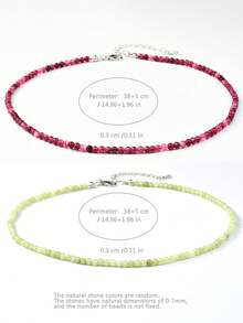 优雅天然石串珠项链，手工制作的粉红石英和草莓石英串珠项链，彩色疗愈能量平衡女士珠宝 - 彩色 - 查看 22