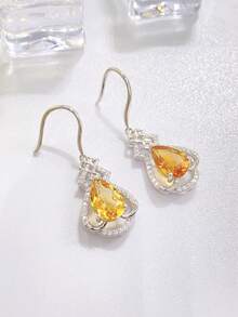 2件套时尚925银镶黄水晶吊坠耳环，适合女性日常佩戴、派对、节日、母亲节、结婚纪念日、生日等场合的珠宝礼物 - 銀色 - 查看 3