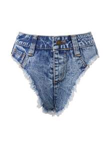 Women's Low Rise Denim Mini Shorts, Frayed Raw Hem Distressed Micro Jean Shorts For Rave Party,Beach Daily ,Everyday Wear - Blue - View 6