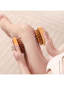 1pc Natural Wooden Hand-Held Massage Brush, For Muscle Relaxation, Sauna SPA Head Massage Gua Sha - Multicolor - View 8