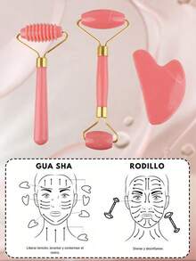 3pcs Face Gua Sha Massage Tool Set With Roller, Face And Neck Massager - Mother's Day Gift - Facial Care Gift For Mom, Beauty, Skincare, Spa, Self-Care, Skincare Tools, Facial Care, Beauty Supplies, Massage, Face Massage Tools, Face Roller - Multicolor - View 2