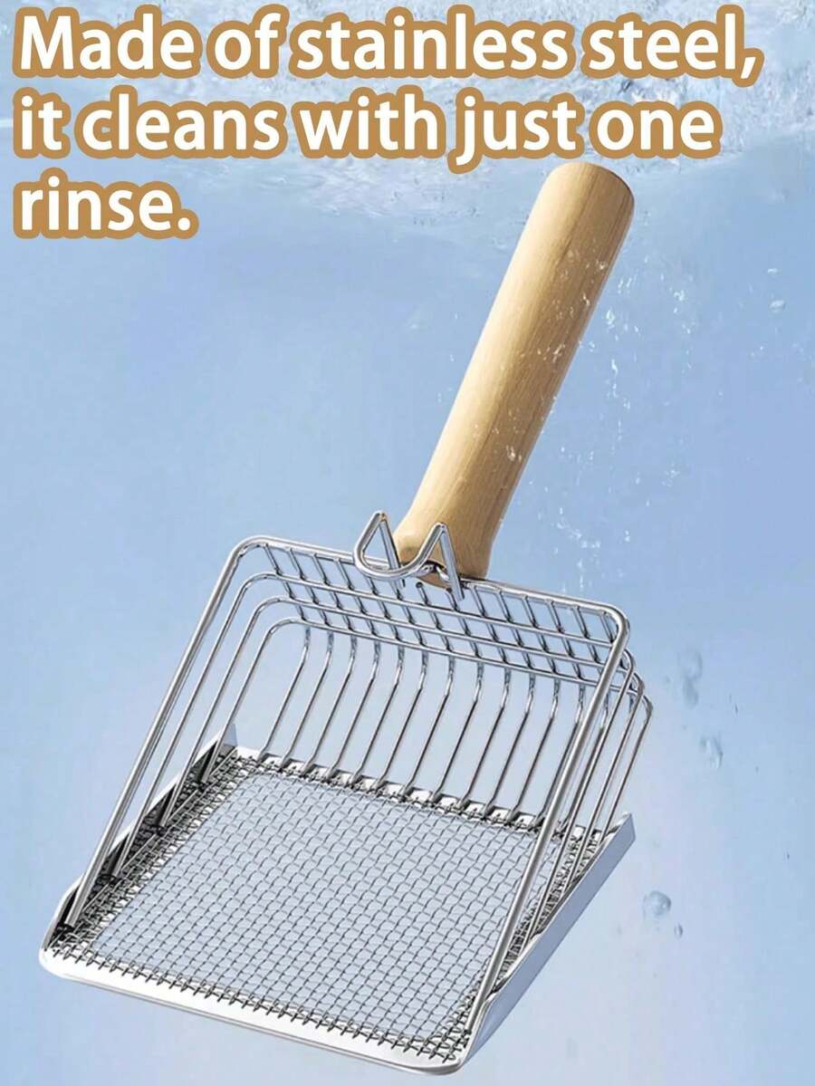 1pc Stainless Steel Cat Litter Scoop, Cat, Hamster, Rabbit, Guinea Pig, Toilet Broom Accessories, Pet Professional Cleaning Tools, Fecal Spoon, Small Hole Bentonite Mineral Sand, Chicken Manure Shovel, Filter Shovel, Easy To Clean Reptile Glass Container, Sand Garbage, Beach Shovel, Pet Supplies - Red and White - View 1
