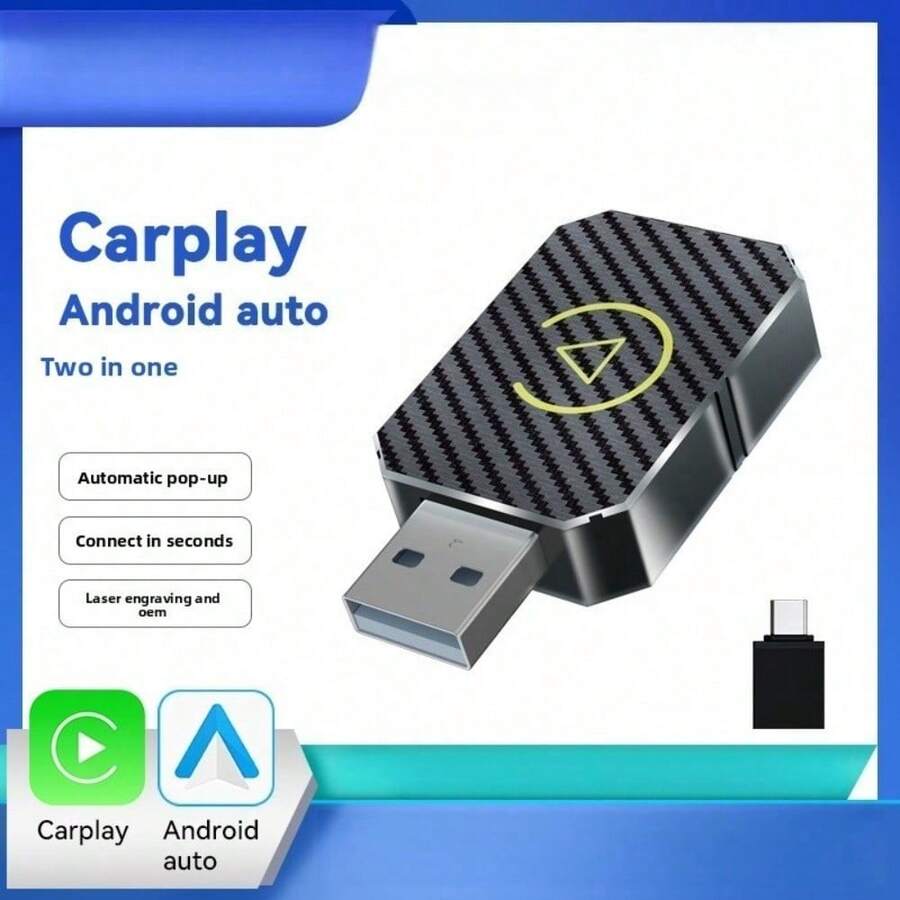 CarPlay Wireless Adapter And Android Auto Car Machine Interconnection Box, Two-In-One CarPlay Box - Q1M Silver USB Connector With Gold Mark - View 1