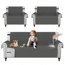 Juego de Fundas para Sofá Capitonado 3 Piezas – Protector Lavable Impermeable Antimanchas y Antidesgarros, Tejido Súper Suave con Correas Ajustables, Perfecto para Proteger Muebles en Sala, Departamento o AirBnB - Gris Oscuro - Ver 9