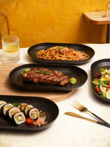 1/2/4个塑料盘，易于清洗，适用于水果沙拉、牛排等。 - 黑色 - 查看 3