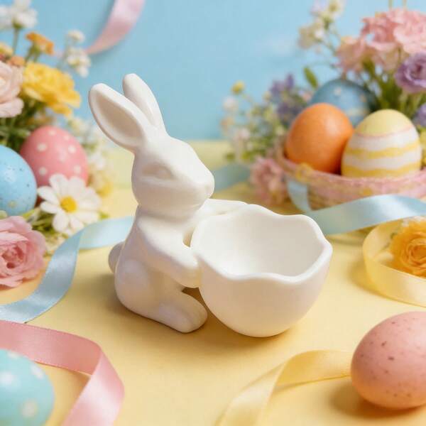 Easter Bunny Egg Basket Stand, Rabbit Sculpture With Egg Shell Container, Spring Home Decor Gift Storage, Suitable For Easter Table Center Decoration
