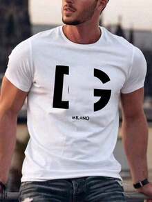 Simple Printed Round-Neck Short-Sleeved T-Shirt For Men, Summer, Casual - 白色 - 查看 1