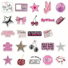 100张粉色银色幸运美学贴纸，Y2K贴纸，Y2K核心贴纸，Y2K礼物，复古贴纸，90年代贴纸，艺术贴纸，卡通贴纸，涂鸦贴纸，乙烯基贴纸，适用于水瓶、保温杯、吉他、行李箱、手机、手机壳、笔记本电脑、滑板，也是很棒的礼物。 - 多色F - 查看 5