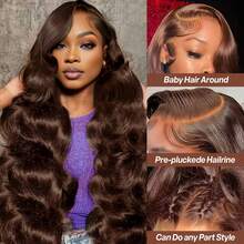 30 Inch 13x4 13x6 Lace Front Wig Body Wave Human Frontal Hair Wig 200% Density HD Transparent Invisible Lace Wig Wavy Blended Hair Wig Chocolate Brown For Pre Plucked With Baby Hair - Brown - View 4