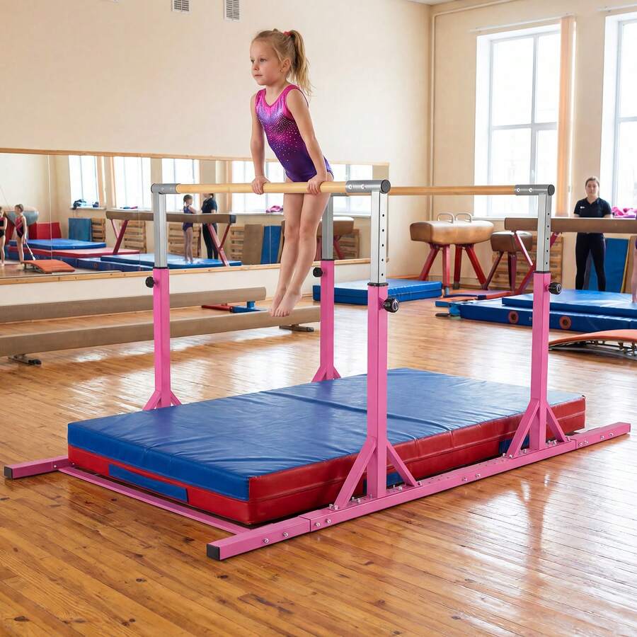 Double Horizontal Bars W/13-Level 33''-57'' Adjustable Heights & Adjustable Width - Pink - View 1