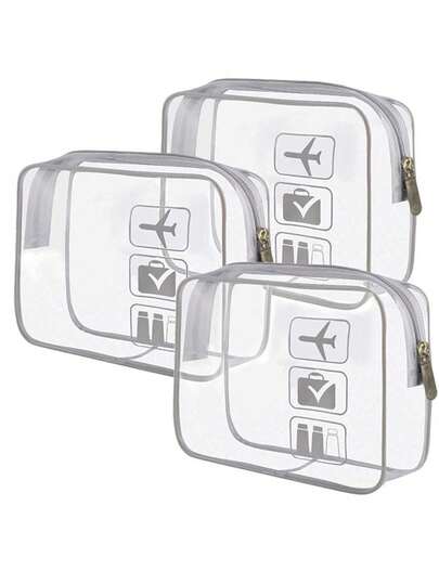 3pcs Transparent PVC Waterproof Toiletry Bag, TSA Approved Travel Organizer Pouch, Suitable For Men, Women, Kids, Business Trip Makeup Bag (Size: 20 X 16 X 7cm)