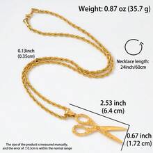 1件复古法式宫廷风18K镀金不锈钢纹理皱纹剪刀吊坠项链，适合女孩、女士日常、派对、宴会、约会、节日佩戴，精致生日礼物 - 金色 - 查看 7