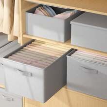 1 pieza Caja de almacenamiento de tela de gran capacidad, caja de almacenamiento de ropa plegable con tapa, caja de almacenamiento multiusos para el hogar, caja de almacenamiento de armario, caja organizadora de habitación, a prueba de polvo y humedad, con asas a ambos lados, caja de almacenamiento con estilo de cajón, caja de almacenamiento apilable - Gris Oscuro - Ver 8