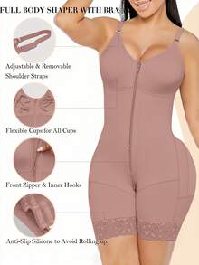 High-Waist Shapewear Bodysuit Zipper Crotch Tightening Tummy Control Butt Lifting Enhanced Version Nylon Fabric Summer To Winter - Mauve Purple - View 4