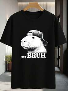 Camiseta divertida com estampa de capivara, tecido de alta qualidade, gola redonda, modelagem relaxada, estilo streetwear hip-hop. - Preto - Ver 2