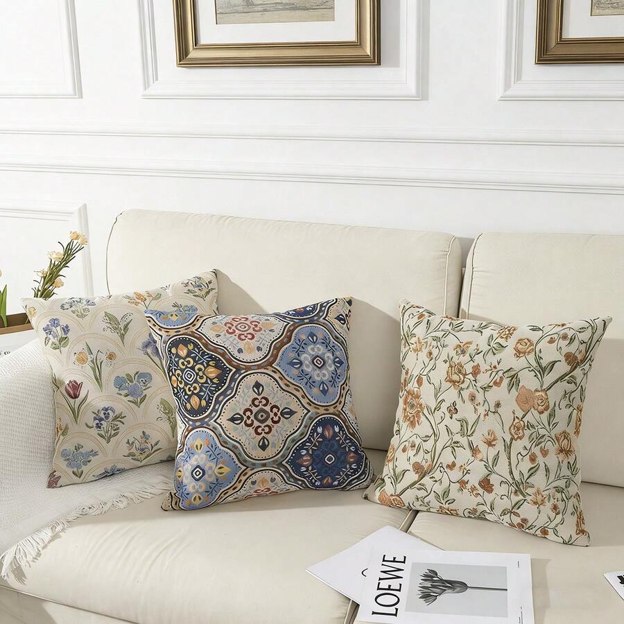 1pc Retro Woven Jacquard Pillow Cover Square 17.7", No Pillow Insert, Classic Home Decor For Living Room Bedroom Office Couch Decoration,Classic Retro Home DecorAntique Style Pillow CoverTimeless Jacquard DecorVintage Woven Home AccessoryClassic Floral Jacquard Living Room Pillow CoverBedroom Cushion CaseOffice Nap Backrest PillowSofa Couch Pillow CoverHome Office Decor PillowBedside Decor Cushion Cover - Beige Floral Album - View 1