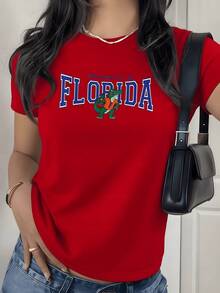 Florida Alligator Graphic Print T Shirt 220g 1pcs Retro University Women's Casual 100% Cotton Tee Streetwear Style - Đỏ - Xem 8