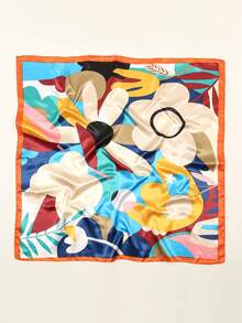 Elegant Women's Printed Satin Scarf 90x90 Large For Hair - L26/laranja - Xem 5