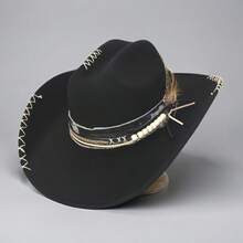 1 Handmade Unisex Autumn/Winter Western Style Cowboy Felt Hat - Beige - View 2