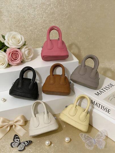 1 pieza Bolso de niña de moda Ins, nuevo bolso de concha de color caramelo lindo, bolso bandolera de estilo de piel de litchi apto para uso diario