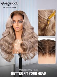 MEGALOOK Fashionable Ombre Long Curly Human Lace Wig - Multicolor - View 6