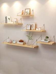 1 buah Rak Gantung Dinding Tanpa Bor, Rak Buku untuk Tanaman, Dekorasi, Kamar Asrama, Rak Penyimpanan Kayu yang Dipasang di Dinding - Kuning - View 4
