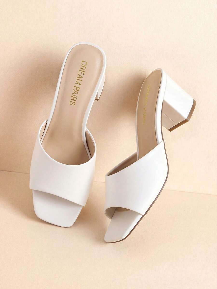 Women Chunky Low Heel Mule Sandals, Comfortable Square Open Toe Slide Sandals Slip On, Versatile Minimalist Chunky Heel Sandals For Summer Spring Casual Wearing - trắng - Xem 1
