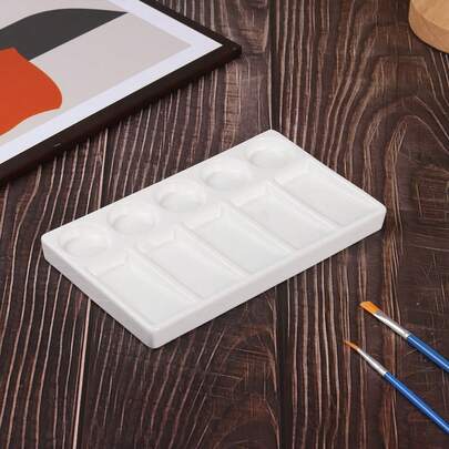 1pc White Ceramic Palette, Multi-Compartment Color Mixing Tray, Minimalist Easy-To-Clean Painting Palette, Suitable For Oil, Watercolor, Gouache Paints In School Art Class Or Studio
