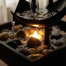 LUMIARTISAN USB Desktop Waterfall Fountain With LED Lights - 3-Tier Indoor Water Fountain With Natural River Rocks,Or For Home Office Bedroom Meditation.Table Décor,Living Room Deccor ,Home Deccor. - màu đen - Xem 9