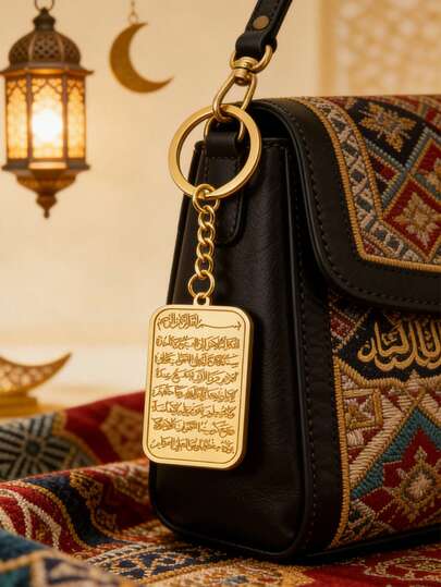 不锈钢阿亚图勒·库尔西吊坠 - 伊斯兰祈祷经文钥匙扣，穆斯林宗教礼物，适合开斋节、朝觐和斋月，耐用的穆斯林祈祷饰品，不锈钢宗教首饰，男女皆宜，可挂在包包、车钥匙和手机上。优雅的钥匙扣，饰有精美的阿拉伯书法设计，钥匙扣饰品，文化饰品。