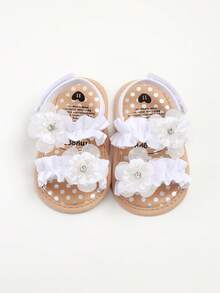 女婴夏季凉鞋，花朵蝴蝶结装饰，软底，适合婚礼、礼服、新生儿、学步鞋、婴儿床、礼服等场合。 - 白色 - 查看 10