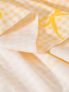 Vihyde 少女格子蝴蝶结印花泡泡袖度假风连衣裙 - 黃色 - 查看 10