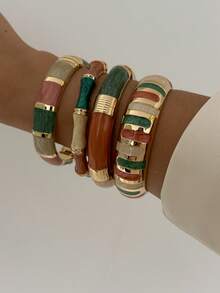 Vintage luxuriöse, goldfarbene, emaillierte, mehrfarbige, breite, übertriebene personalisierte Manschetten-Armband, geeignet für modebewusste Frauen, passend für Nachtclub, Musikfestival, Party, Junggesellinnenabschied, Bridal-Shower, Abschlussfeier und täglichen Gebrauch, ein Schmuckgeschenk für Bohème-Mode-Liebhaber - Verschiedenfarbig - Übersicht 4