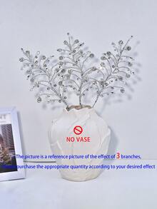 1pc Luxury Silver Crystal Flower Branch Artificial Flower Bouquet, Shiny Fake Plant Flower Decoration, Durable Maintenance-Free Vase Filler, Home Room Decor - Silver - View 7
