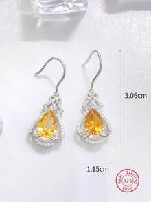 2件套时尚925银镶黄水晶吊坠耳环，适合女性日常佩戴、派对、节日、母亲节、结婚纪念日、生日等场合的珠宝礼物 - 銀色 - 查看 4