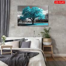 Turquoise Tree Canvas Wall Art - Modern Minimalist Black & White With Turquoise Accent, Framed Painting, Sturdy Wooden Frame Living Room, Bedroom, Office Decor - Housewarming Wedding Idea, House Decor, Fingerprintsfriendly Material, Home Decoration, Highquality Print, Decorative Artwork, Home Decorators, 2D Flat, Room Decor - 1 - View 8