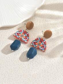 1 Pair Retro Resin Earrings, Fashionable And Elegant Design, Versatile Accessory - Multicolor - View 1
