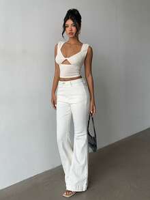 Women's Apricot New Y2K Sexy Versatile Slimming V-Neck Twist Hollow Out Backless Cropped Fitted Tank Top, Elegant Fashion, Suitable For Dates, Parties, Beach Vacations, Daily Wear, Bohemian - Apricot - View 8