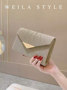 Túi cầm tay xếp ly lấp lánh màu vàng kim, túi phong bì thời trang nữ, phù hợp cho đám cưới, phù dâu, tiệc tùng, dịp trang trọng, hẹn hò, túi xách phối cùng ví, váy dạ hội cao cấp, dạ tiệc, lễ kỷ niệm, túi đeo vai vuông nhỏ. - Vàng - Xem 7
