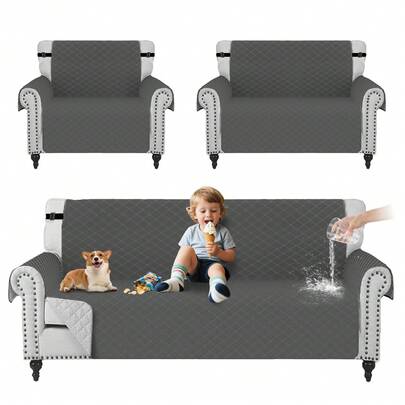 Juego de Fundas para Sofá Capitonado 3 Piezas – Protector Lavable Impermeable Antimanchas y Antidesgarros, Tejido Súper Suave con Correas Ajustables, Perfecto para Proteger Muebles en Sala, Departamento o AirBnB