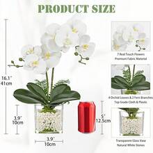 White Orchids Artificial Flowers 16.1\ Faux Orchids Plant In Pot Fake Flower Arrangements With Glass Vases Small White Centerpieces For Kitchen Dining Room Tables Bathroom Nightstand Shel F Desk Decor - 白蘭地&白石 - 查看 3