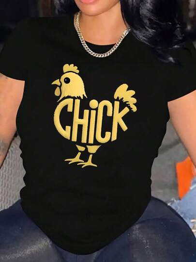 Women's Chicken Print Sweatshirt Polyester Pullover Fun Chicken.Jpg