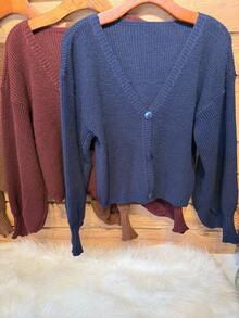 Button Casual Simple Mirror Cardigan Fashion - Xanh đậm - Xem 1