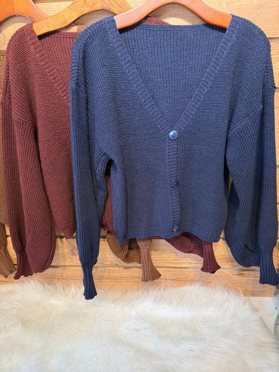 Button Casual Simple Mirror Cardigan Fashion - Xanh đậm - Xem 1