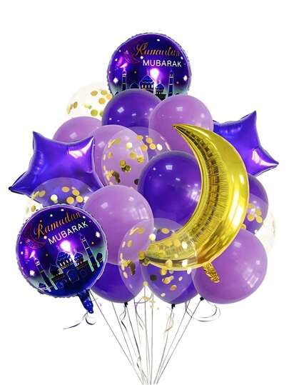 20pcs Ramadan Balloon Decoration,Including Moon And Castle Balloons,Star And Crescent Moon Designs, Eid Mubarak Decorations,Ramadan Mubarak,Ramadan Decorations For Home,Purple Carnival-Themed Party Decorations, Perfect For Ramadan Celebrations