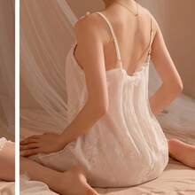 Ladies' Sleeping Skirt Lace Underwear Strap Sleeping Pants Loose Home Sleeping Skirt Fashion Solid Color Soothing Nightwear - 粉色 - 查看 6