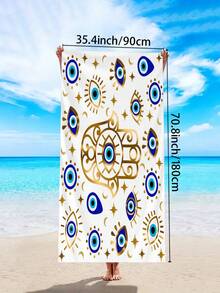 1pc Fatima Hand Pattern Beach Towel, Evil Eye Geometric Print Super Soft Quick Dry Large Beach Towel/Bath Towel, Sacred Geometry Design Beach Towel For Beach, Bathroom, Swimming, Fitness, Yoga, Camping, Soft & Comfortable Microfiber Towel, Lightweight & Portable, Wind & Sun Protection, Summer Travel Anti-Sand, Beach Resort Essential Gift Shawl Beach Towel (Single-Sided Print, Multiple Colors Available) - Eye Wrinkles B - View 9