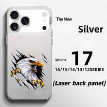 Águila de dibujo animado de personalidad para iPhone 17/16/15/14/13/12 Pro Max/Plus/Air con funda protectora de moda de cobertura completa, anti-caída y anti-deslizante, funda suave de TPU, funda creativa de color dopamina para teléfono móvil, patrón de águila lindo, espíritu americano, Día de la Independencia, 4 de julio, múltiples opciones de color. - Negro - Ver 4